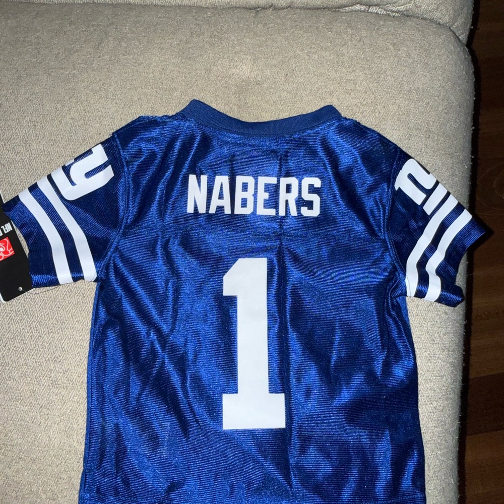 Giants Kids Blue Number 1 Nabers Football Jersey - Picture 2 of 2